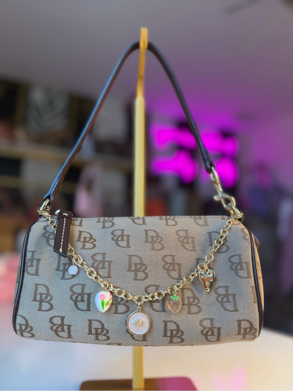 Vintage Dooney & Bourke DB Monogram Charm Shoulder Bag Y2K Baguette